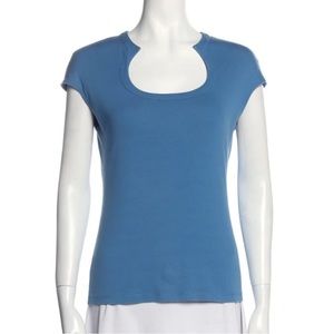 Lafayette 148 blue scoop neck top